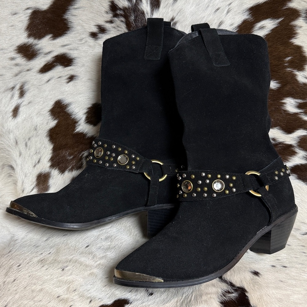 Vintage Diane Gilman Suede Harness Western boots Size 7M T1